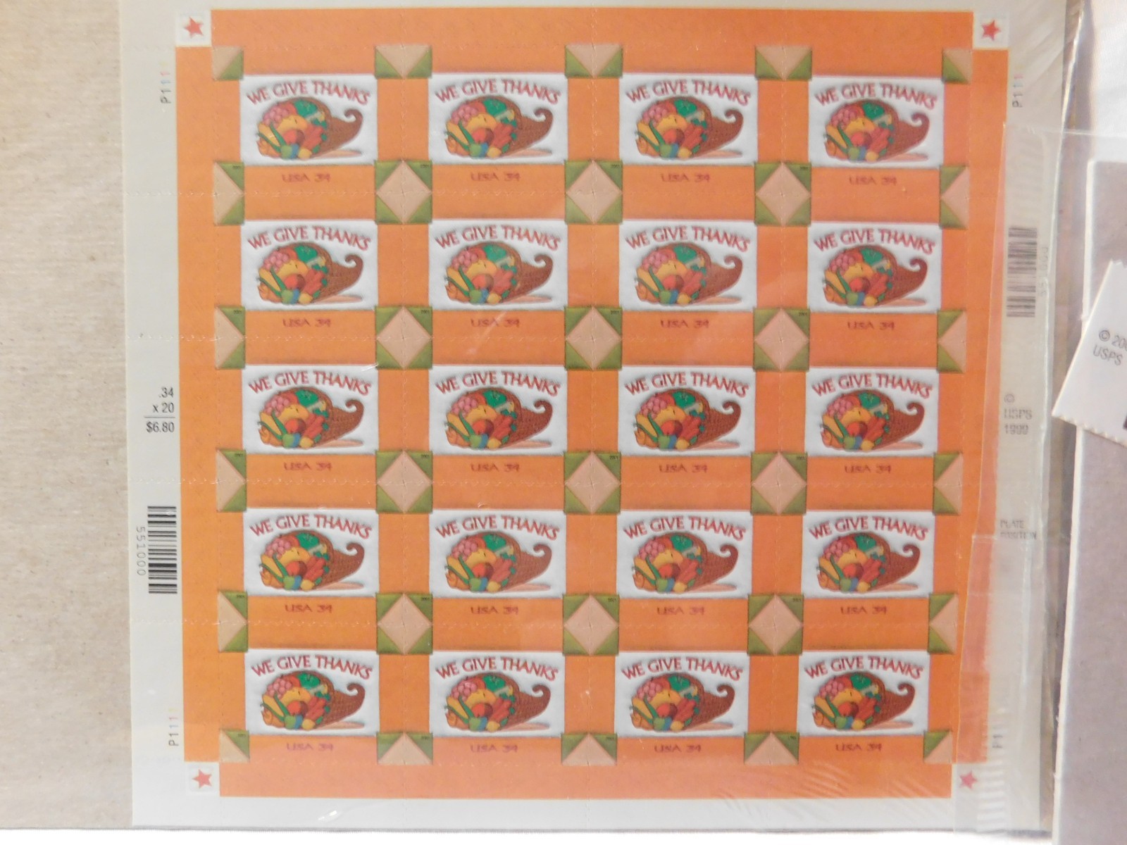 USPS Thanksgiving Stamps Lot 1999 We Give Thanks Sheet 2008 Parade Strip MNH