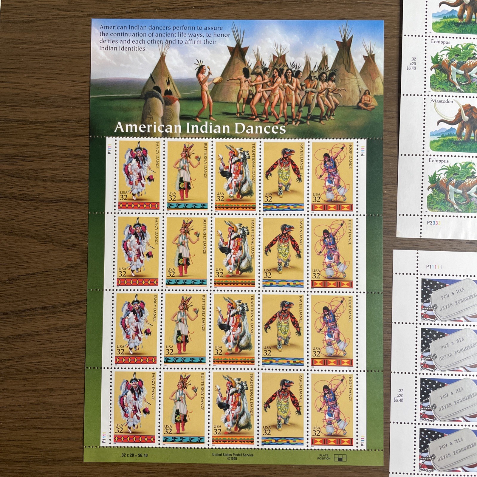 60 32¢ US Stamps of American Indian Dances Prehistorical Animas and POW MIA Lot
