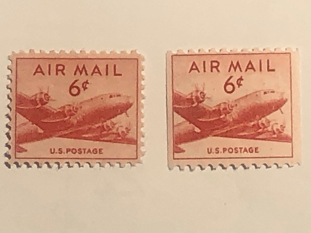 Genuine- 6 cent red us air mail stamps of 1949