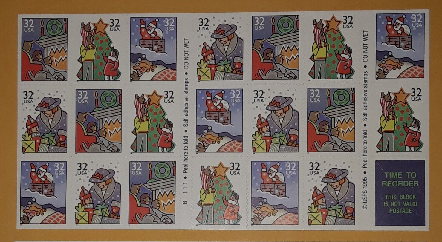 Three Panes x 20 = 60 of CHRISTMAS – FAMILY SCENES 32¢ US Stamps USA # 3113-3116