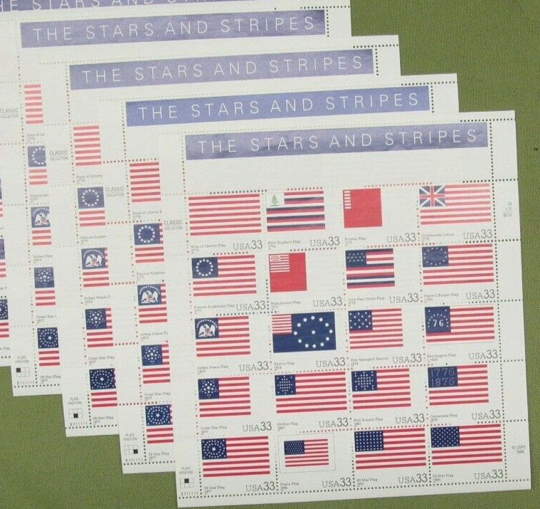 Four Sheets x 20 = 80 THE STARS AND STRIPES 33¢ US Postage Stamps. USA Sc # 3403
