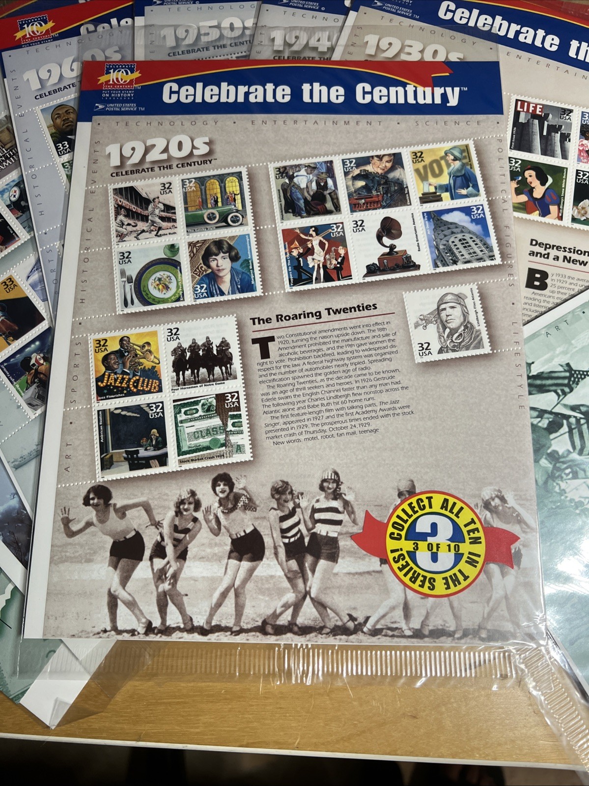 New Sealed CELEBRATE THE CENTURY 1900-1990. Complete 10 Sheet Set US Stamps
