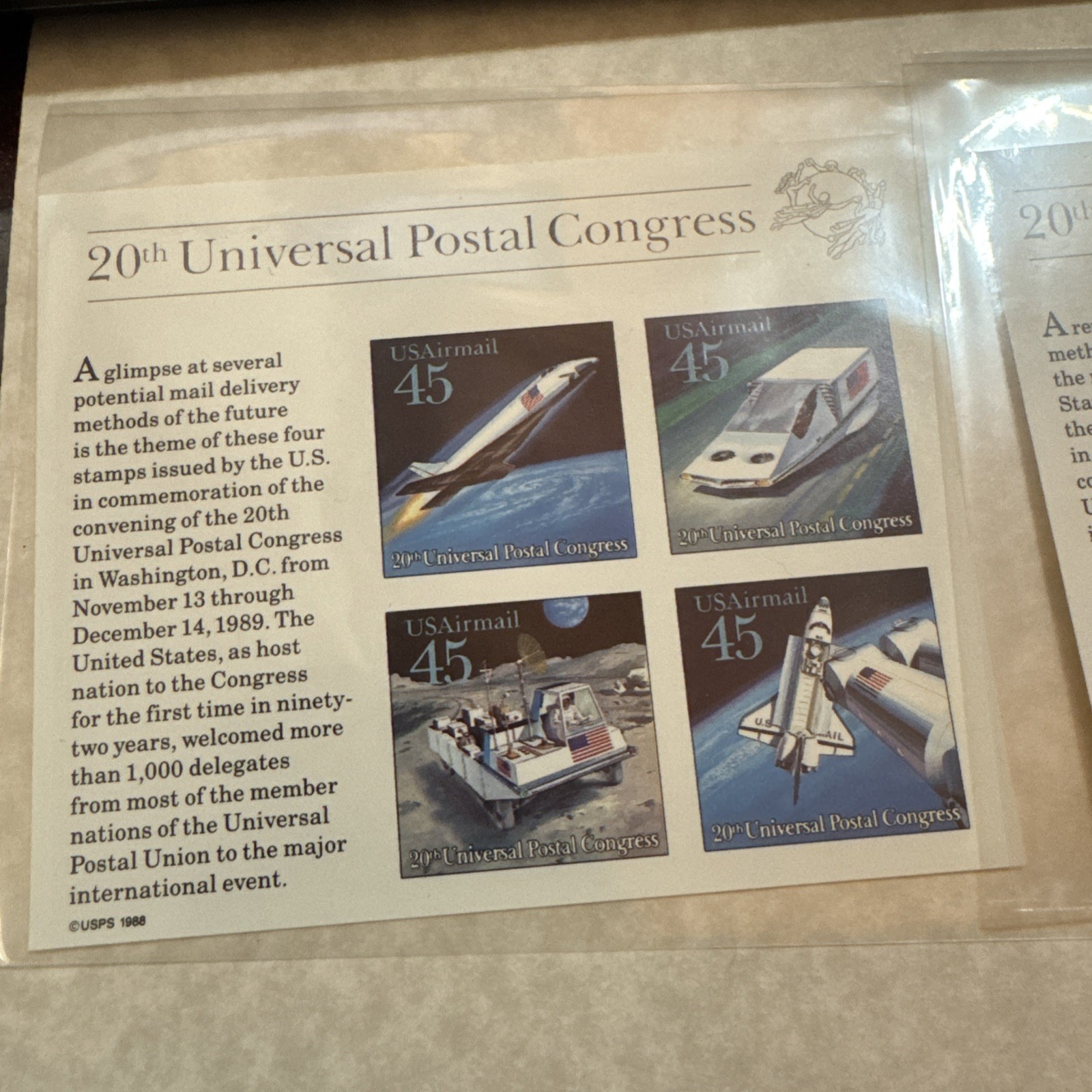 Lot -20th UNIVERSAL POSTAL CONGRESS- 2 SOUVENIR SHEETS MNH #2438, #C126 Shuttle