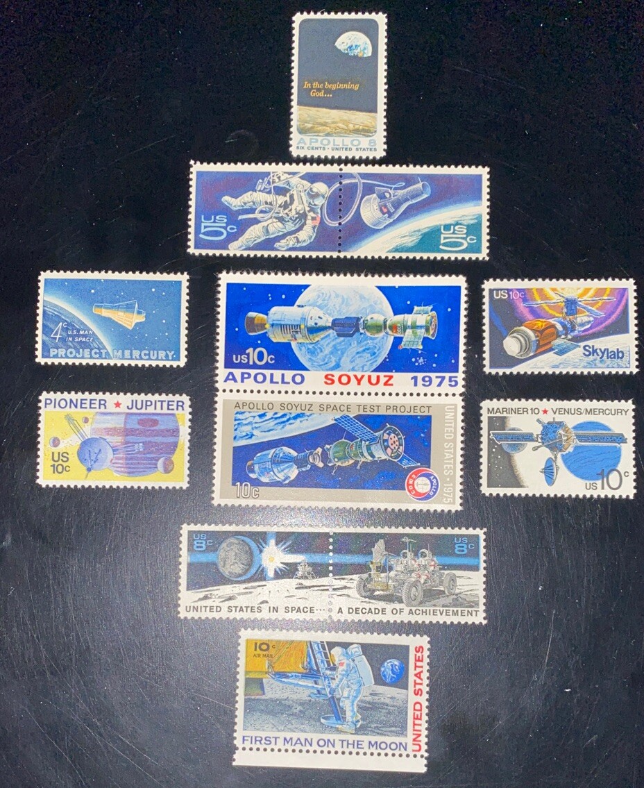 12 Never Used Old Space Stamps Apollo;Soyuz;Mercury;Mariner;Man On Moon