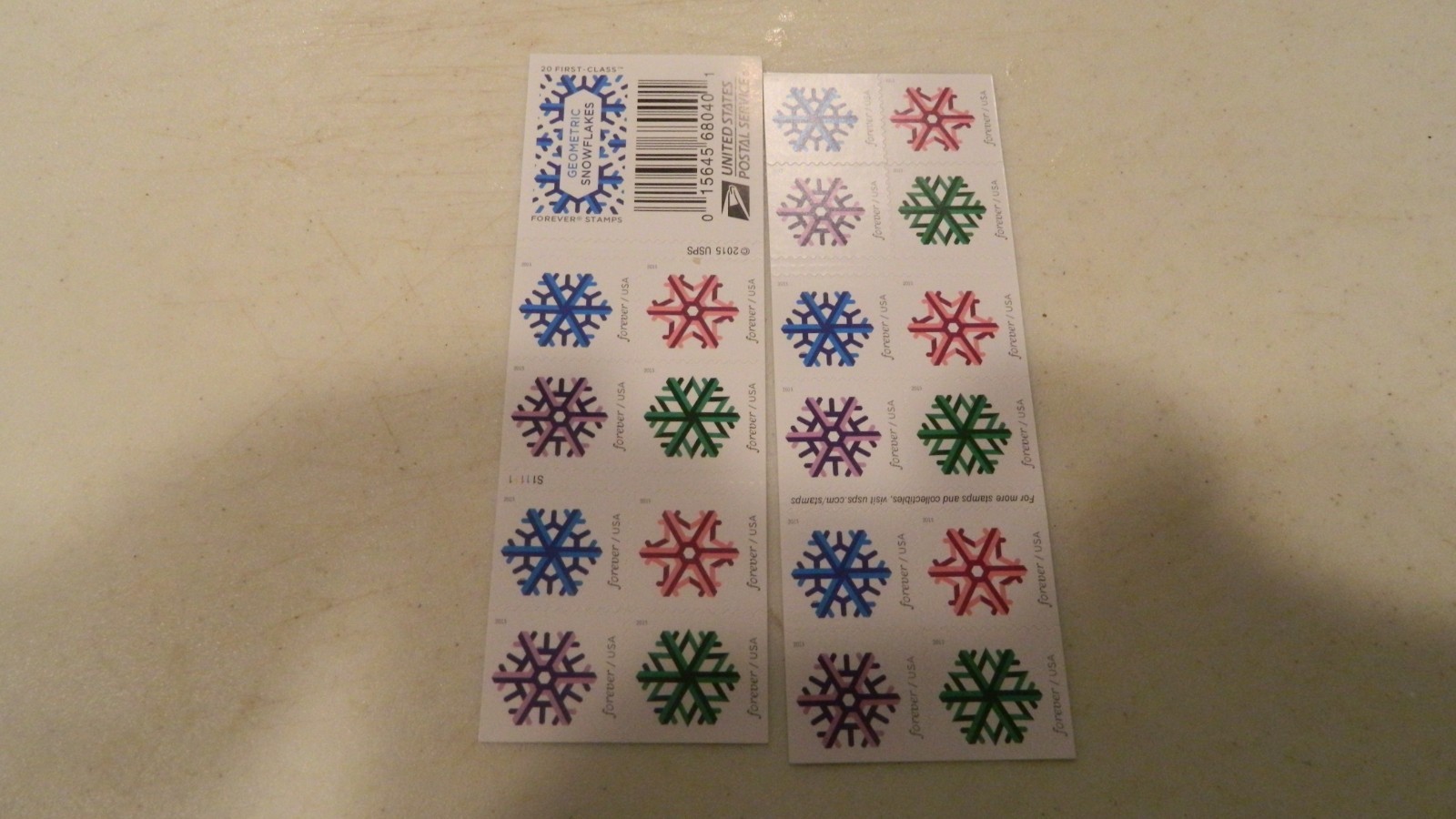 2 sheets of 20 geometric snowflake forever stamps