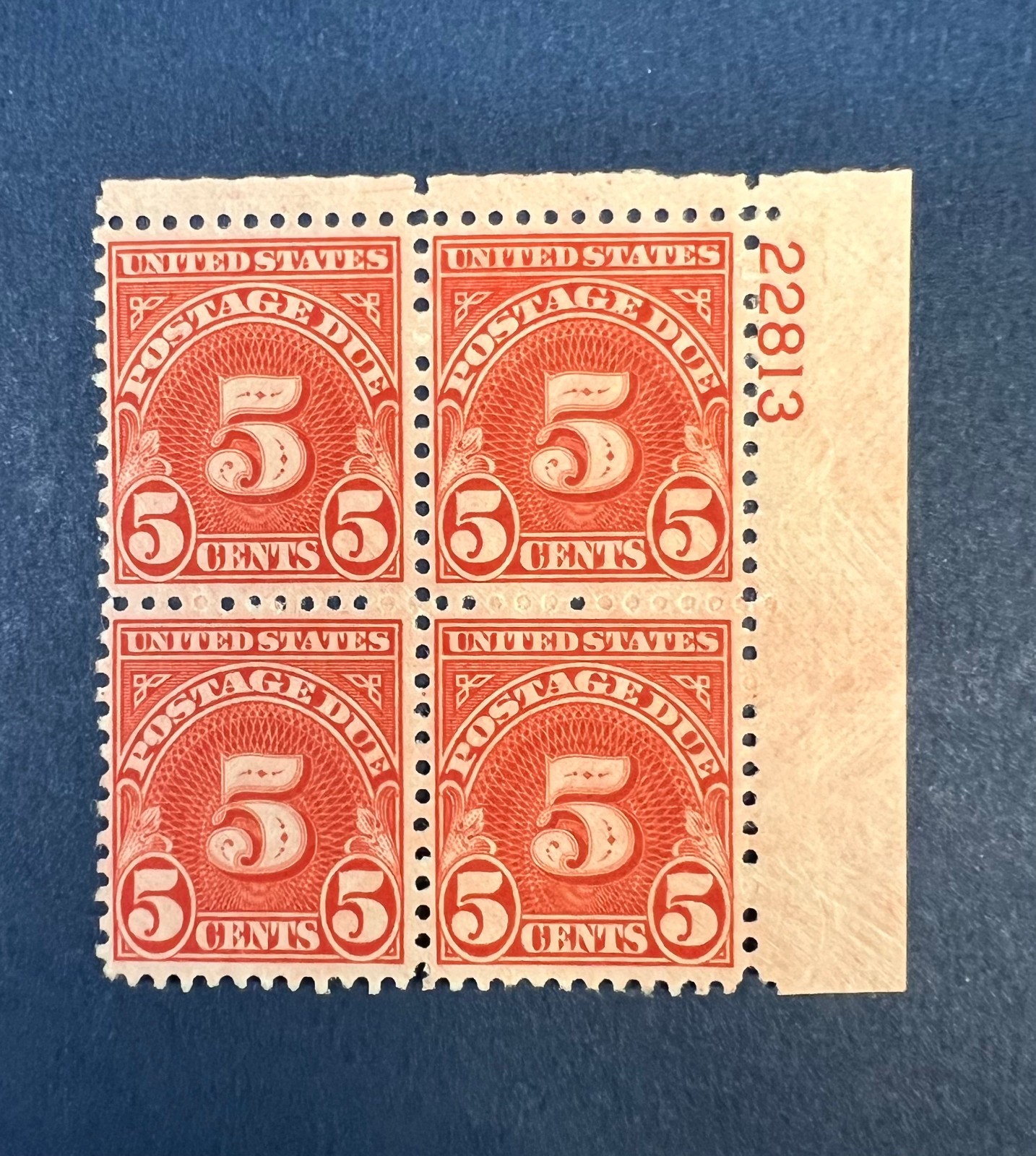 Postage Due Plate Block of 4, J83 Mint NH/H OG 5 cent