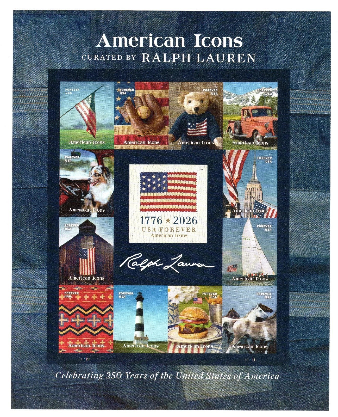 USPS American Icons Sheet of 13 Forever Stamps – MNH _ 250TH Anniversary