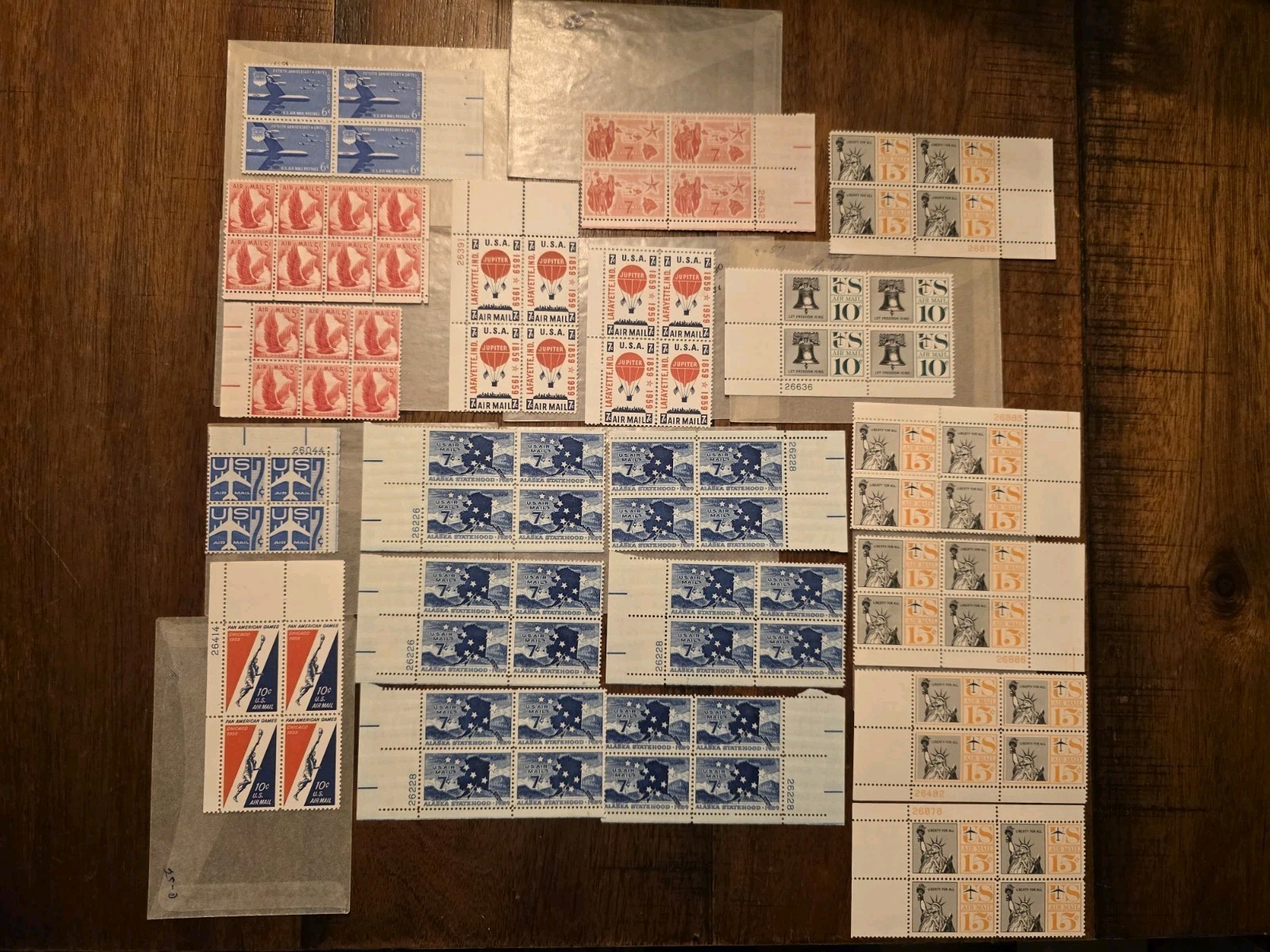 Lot of Vintage U.S. Mint Plate Blocks – Liberty Bell, Lafayette, State Flags B