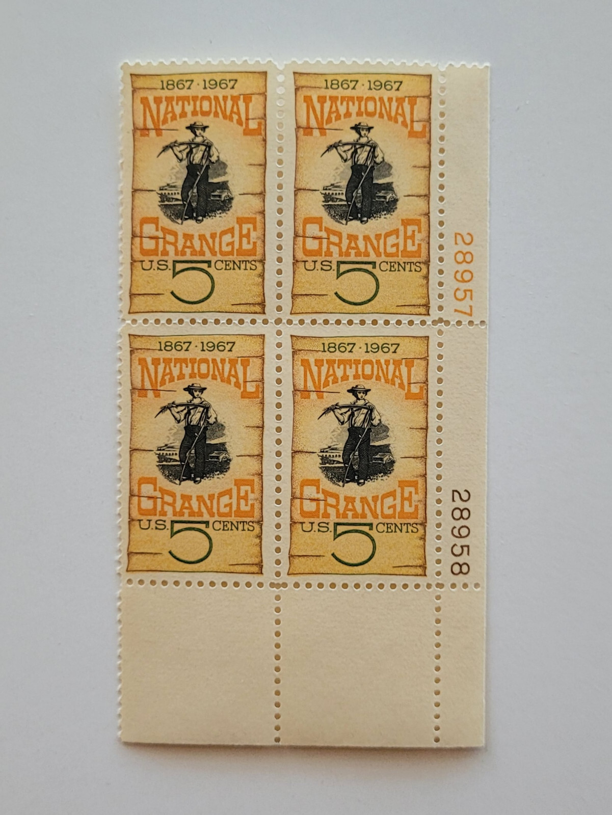 1966 Grange Poster, National Grange 100th Anniv.. 5c Block of 4 Sc #1323 MNH OG