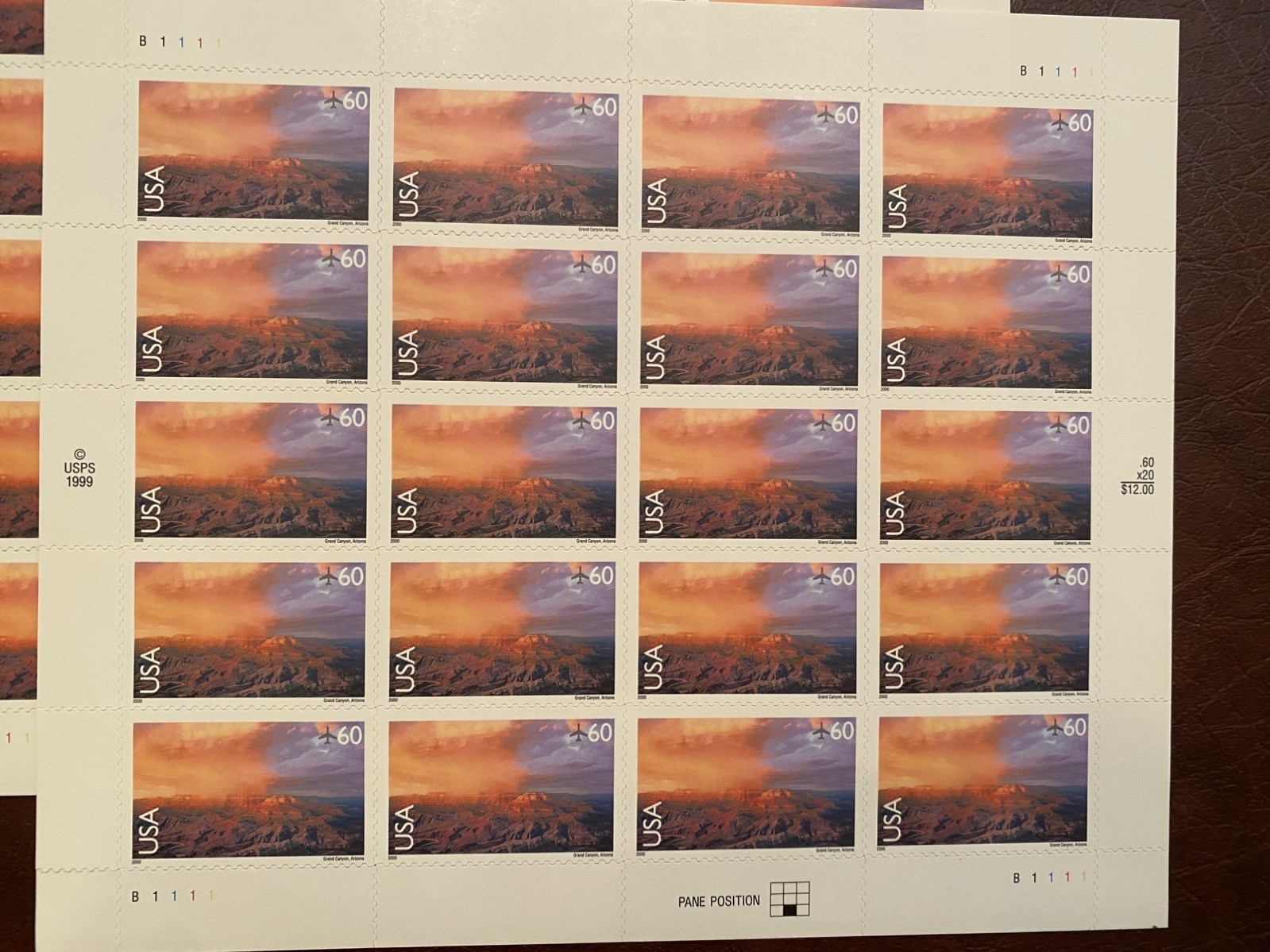 US Postal Stamp Sheet 60¢ Grand Canyon Air Mail – Lot of 3 Sheets