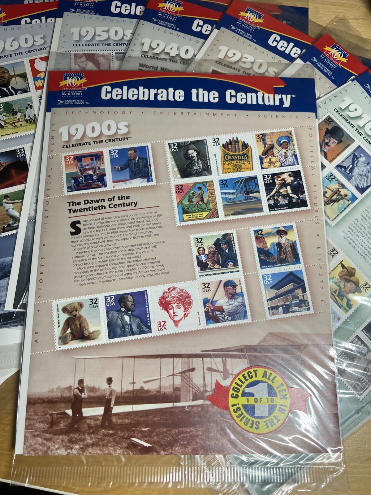 New Sealed CELEBRATE THE CENTURY 1900-1990. Complete 10 Sheet Set US Stamps