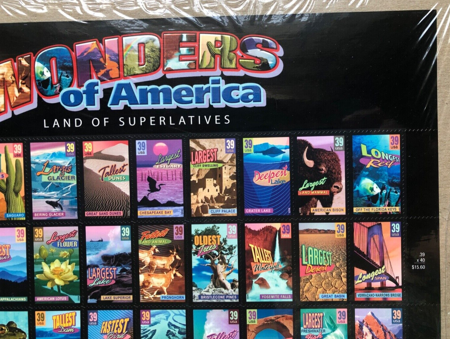 USPS 40 SHEET WONDERS OF AMERICA STAMPS 39 CENT Mint – New in original packaging