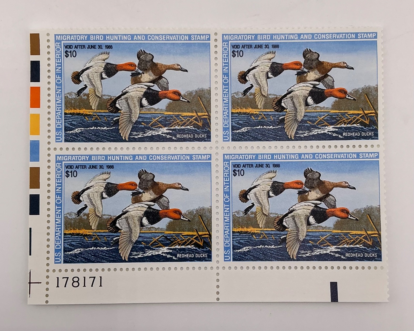 1987 US Federal Scott #RW54 Redhead Duck Block of 4 MNH
