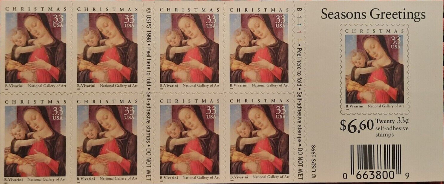 Three x 20 = 60 of MADONNA & CHILD 33¢ US Christmas Stamps by B. Vivarini 3355a