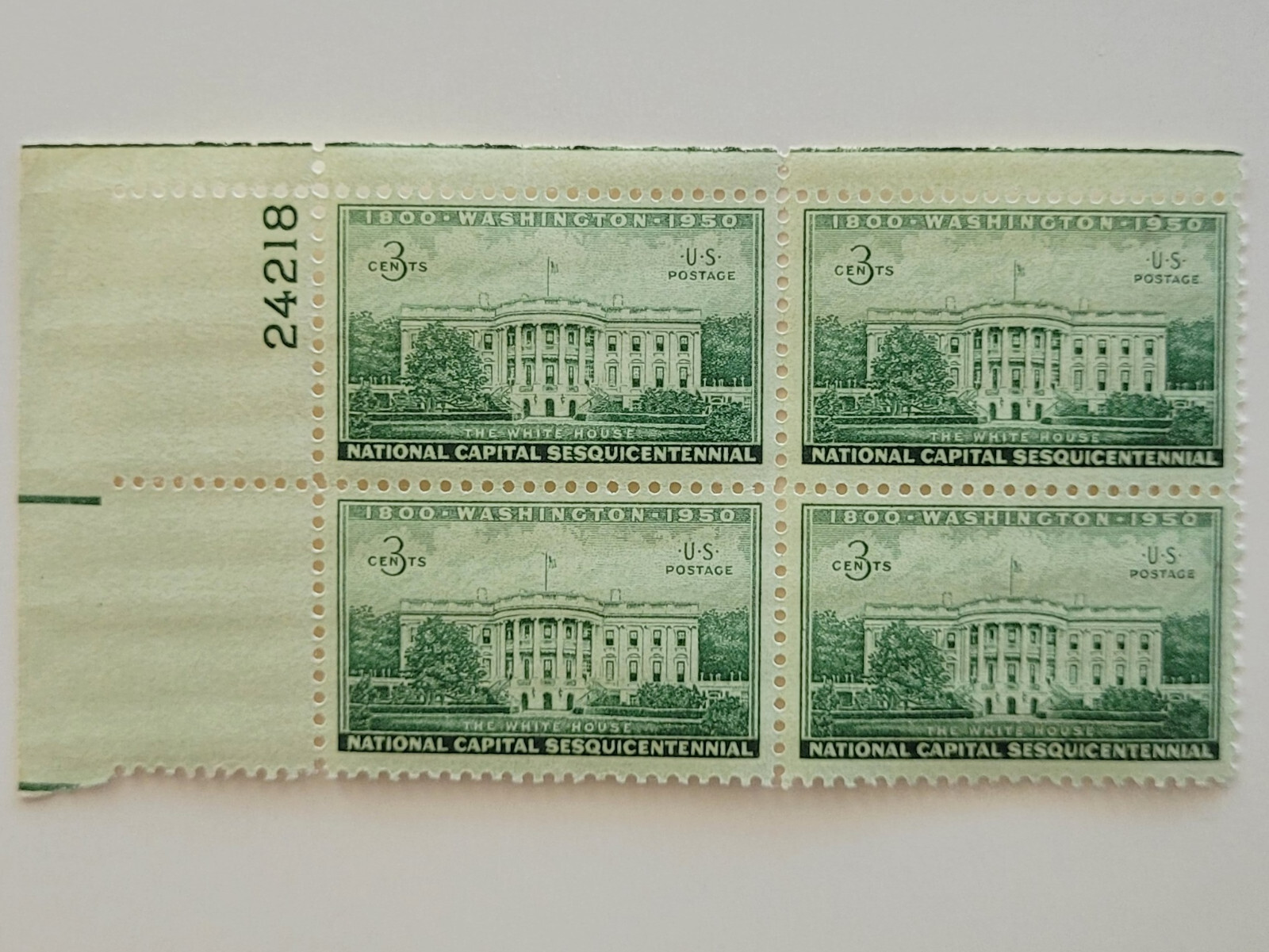 1950 US National Capital Sesquicentennial 3c Block of 4 Stamps Scott #990 MNH OG