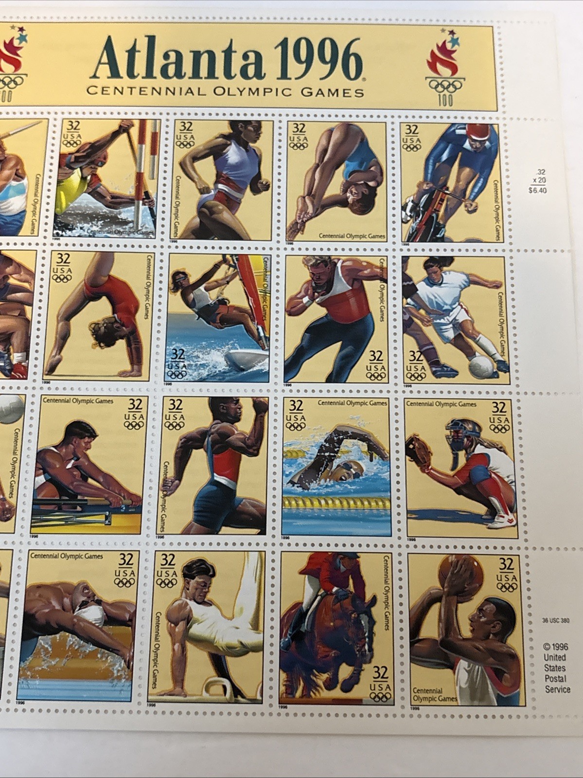 US STAMPS SCOTT # 3068 SHEET OF 20 ATLANTA 1996 GAMES STAMPS 32 CENTS – MNH