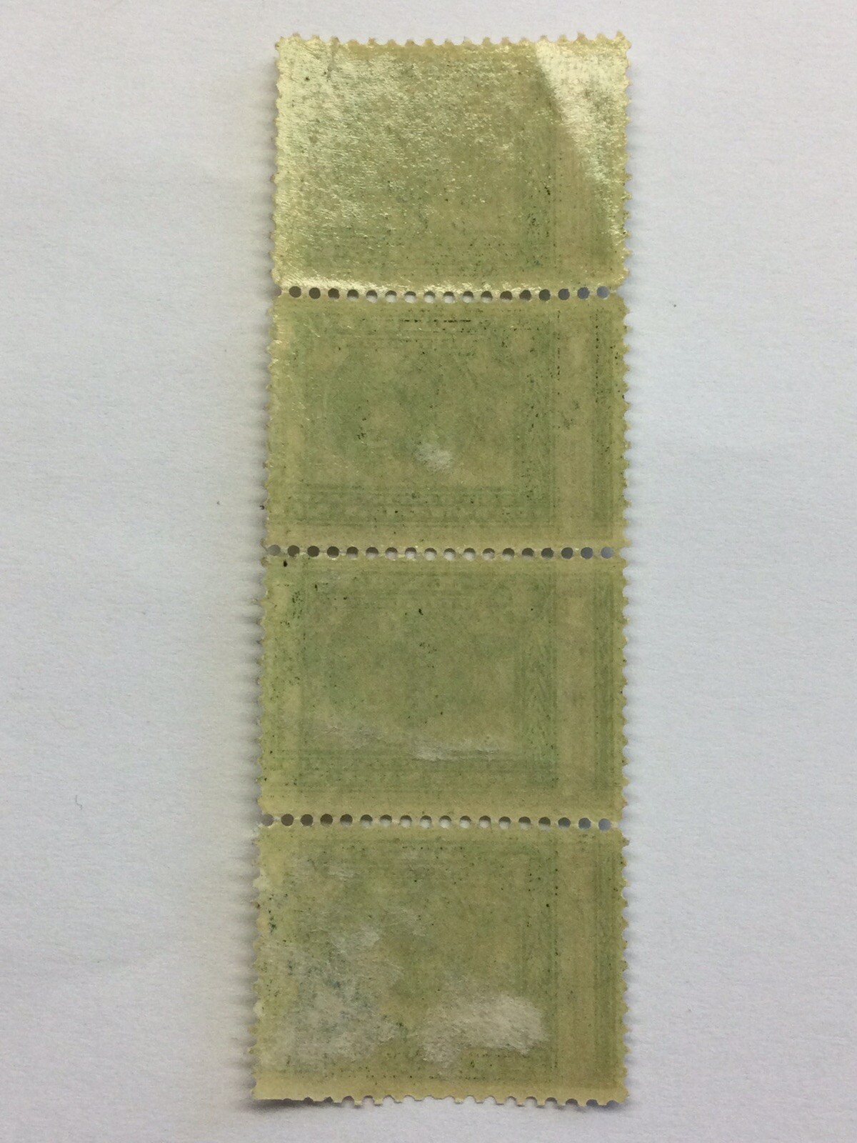 4) Scott No. 397 1 Cent Panama – Pacific Exposition Balboa Green 4 Stamp Strip
