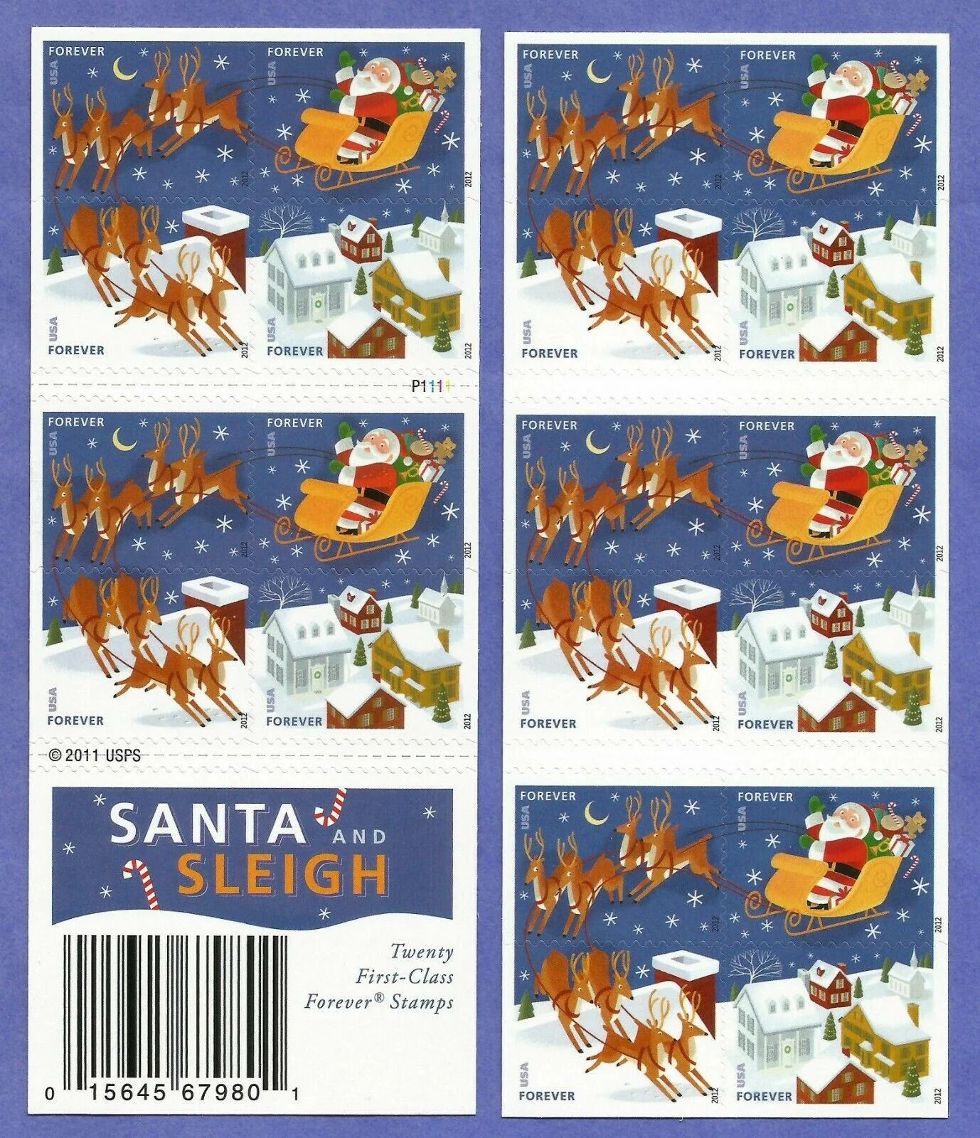 USPS Santa & Sleigh 2012 Forever Stamps – Booklet of 20 Postage Stamps