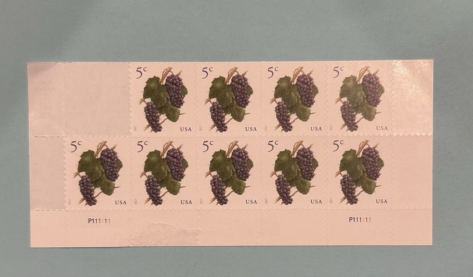 Nine 5c Grape USPS Stamps 2017