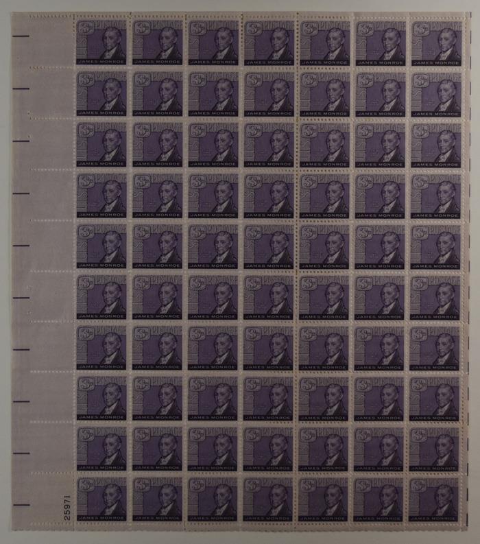 US SCOTT 1105 PANE OF 70 JAMES MONROE 3 CENT FACE MNH