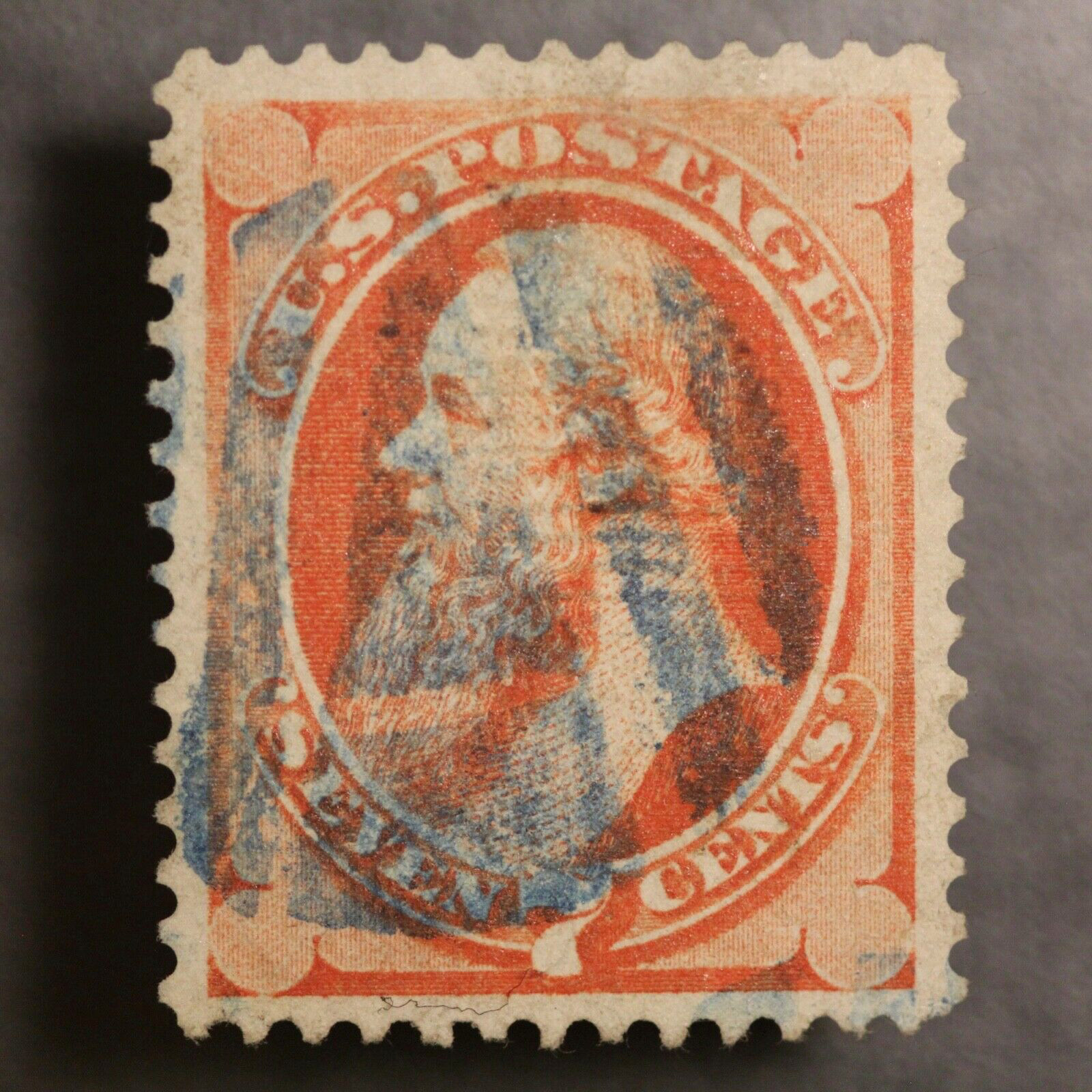 1870 NATIONAL BANK NOTE CO.7C STAPLETON VERMILION SC#138 BLUE FANCY CANCEL-LOT18
