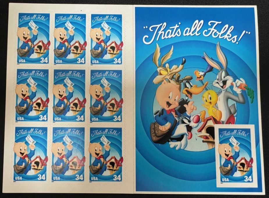 Porky Pig booklet MINT NH 34¢ Vintage Postage stamp 2001 WB #3534