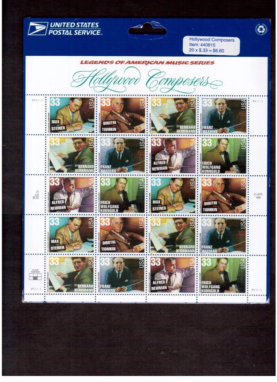 FULL SHEET # 3339-3344 33 cent Hollywood Composers AMERICAN MUSIC Sealed