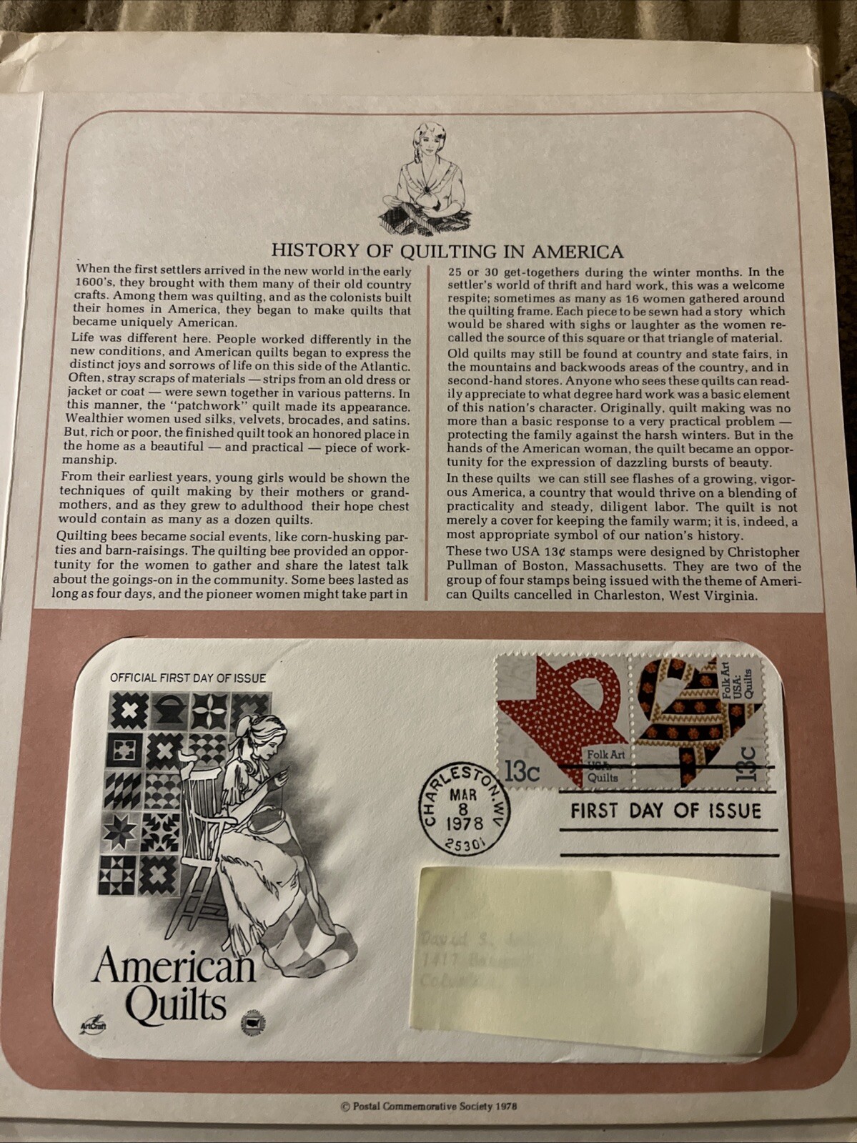 American Quilt Commemorative Stamps $.13 First day of issue March 8, 1978