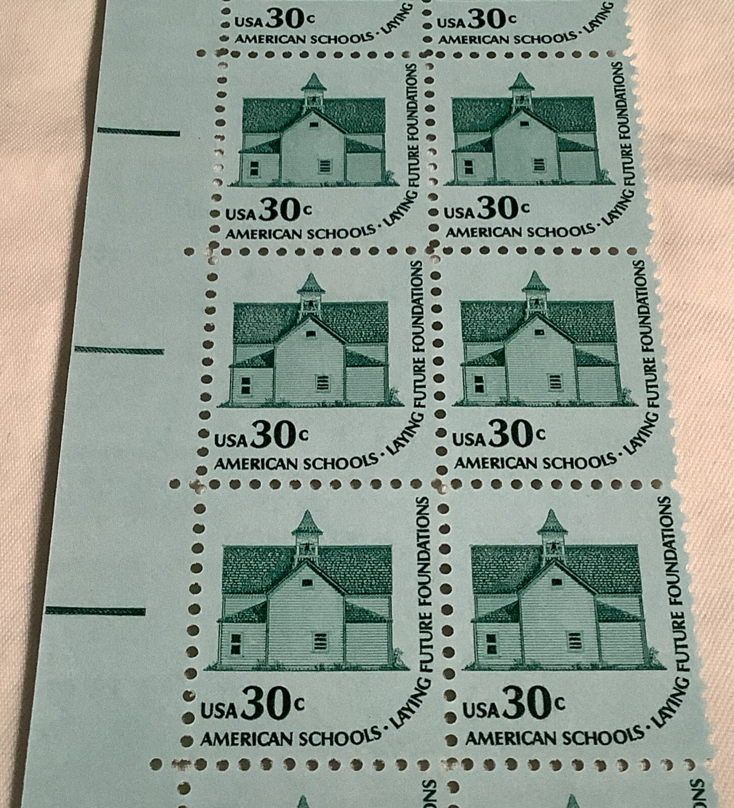 Block of 20 USPS 30-Cent Americana Issue Stamps s1606 MNH Morris Township School