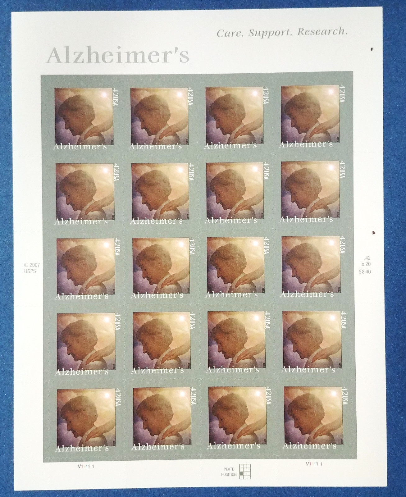 42 cent stamps Alzheimer’s sheet pane of 20