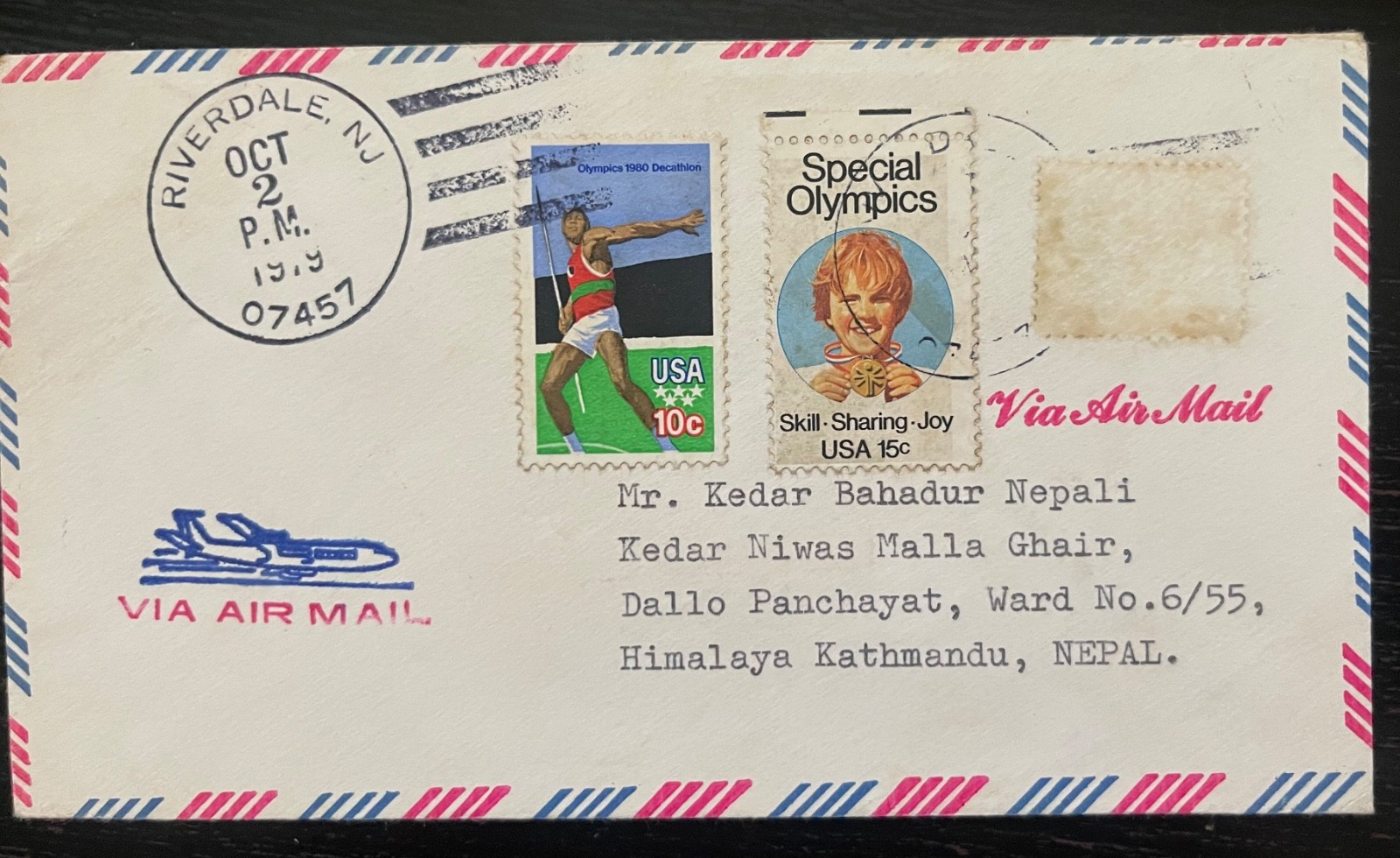 Vintage 1979 Airmail Cover from USA to Nepal | Olympics & Special Olympics Stamp