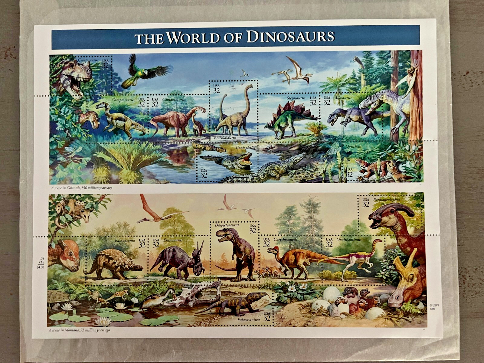World of Dinosaurs 32¢ US USA Postage Stamps Original USPS 1996