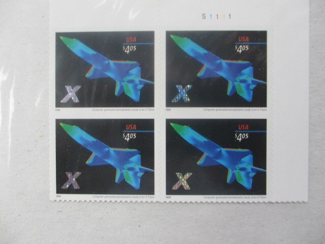 US Postage stamps. Four X Plane stamps $ 4.05 ea. Plate Block