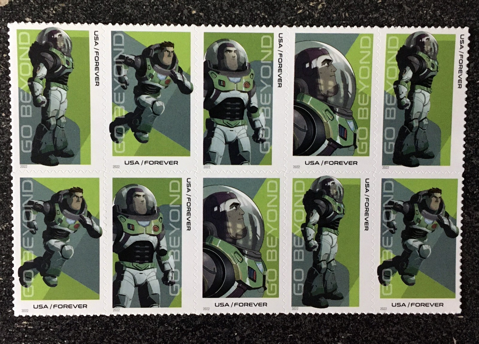 2022USA #5709-5712 Forever Buzz Lightyear Go Beyond – Block of 10 mint postage
