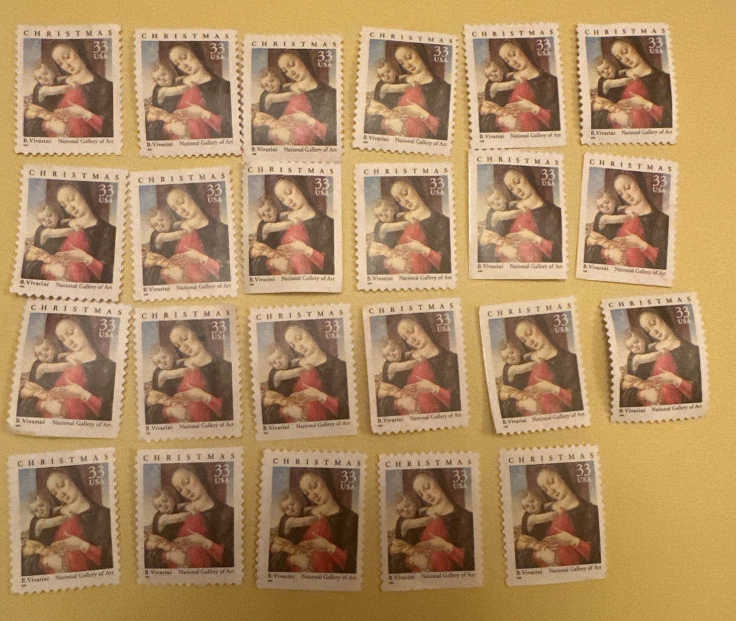1999 USA “Madonna and Child” 33 Cent #3335 Christmas Stamps Lot of 23 Unused