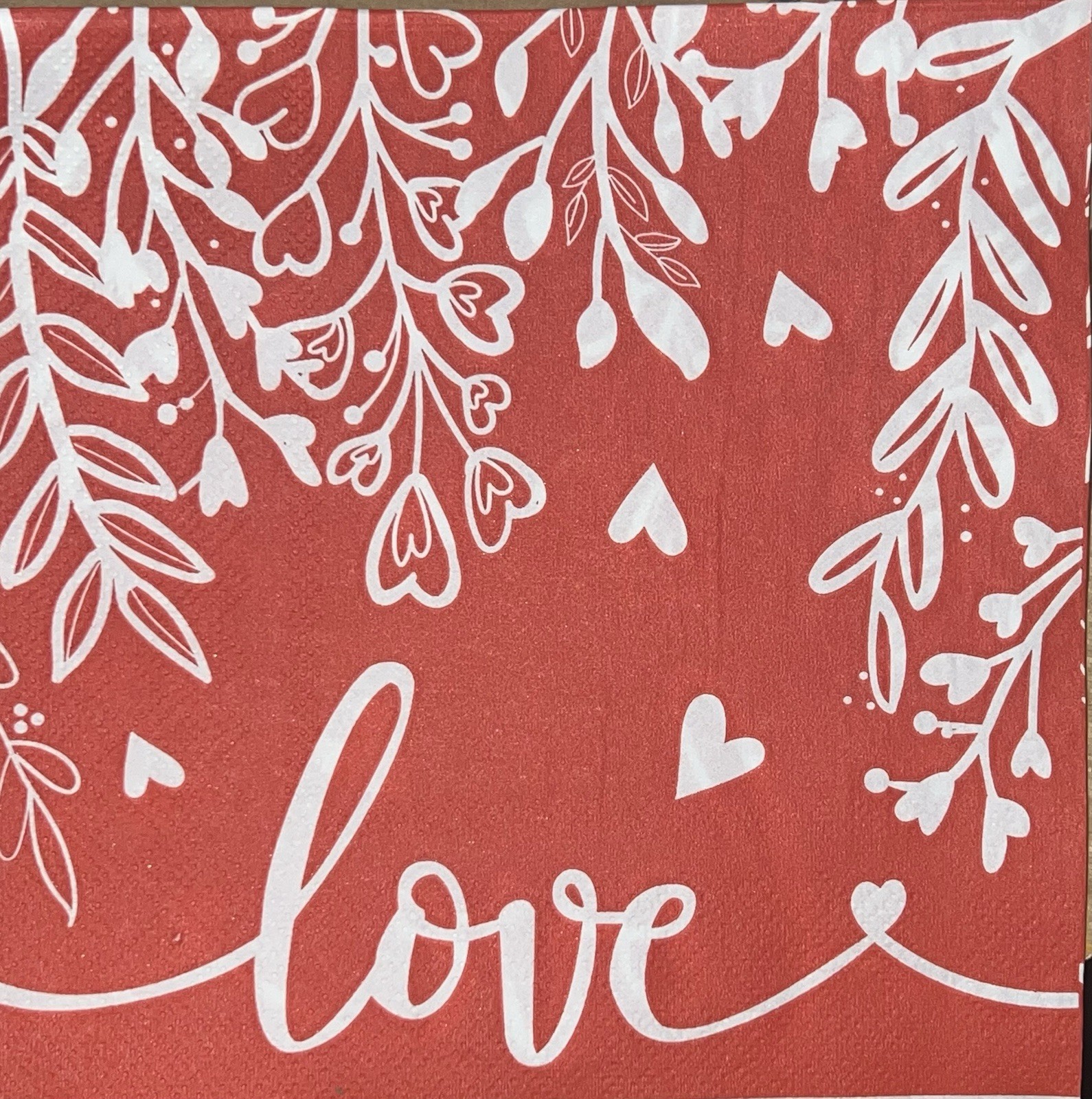 TWO Individual Paper Luncheon Decoupage Napkins VALENTINE Red Hearts /LOVE 6.5”