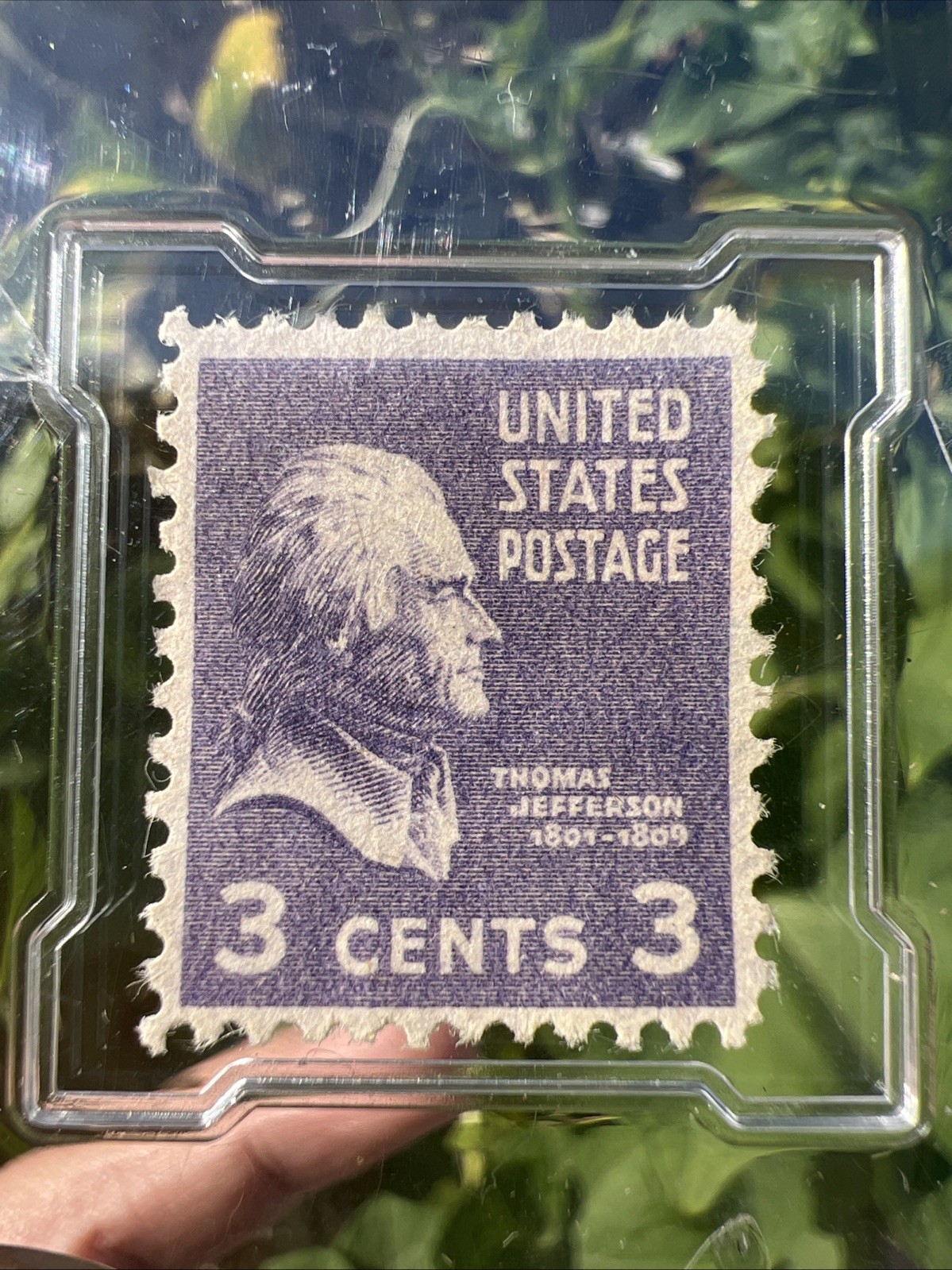 Rare Thomas Jefferson 3 Cent Violet Stamp Unprocessed on Envelope with case