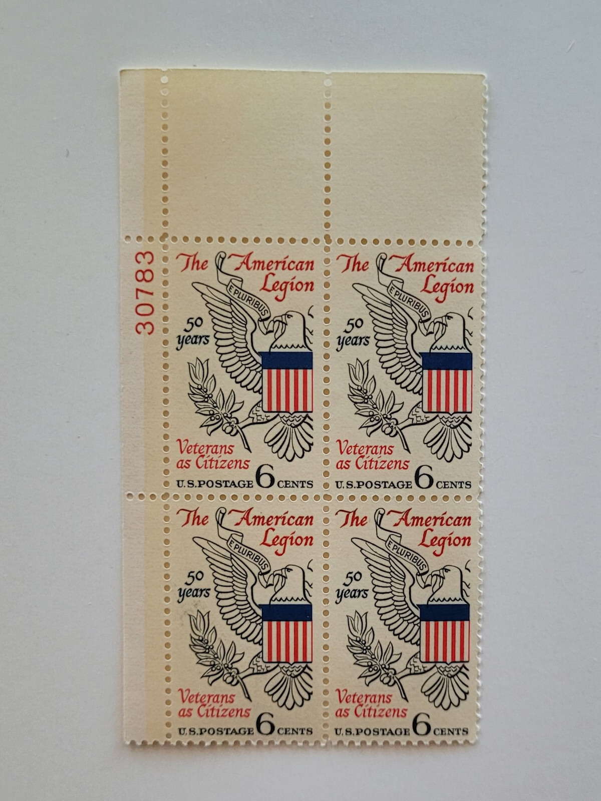 1969 American Legion Veterans-50th Year 6c Block of 4 Stamps Sc#1369 MNH OG