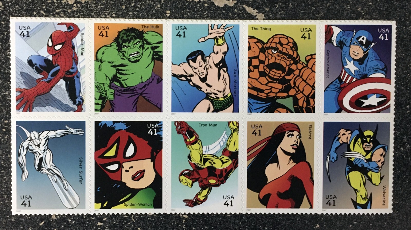 2007USA #4159a-j 41c Super Heroes – Top Block of 10 From Sheet Mint comics