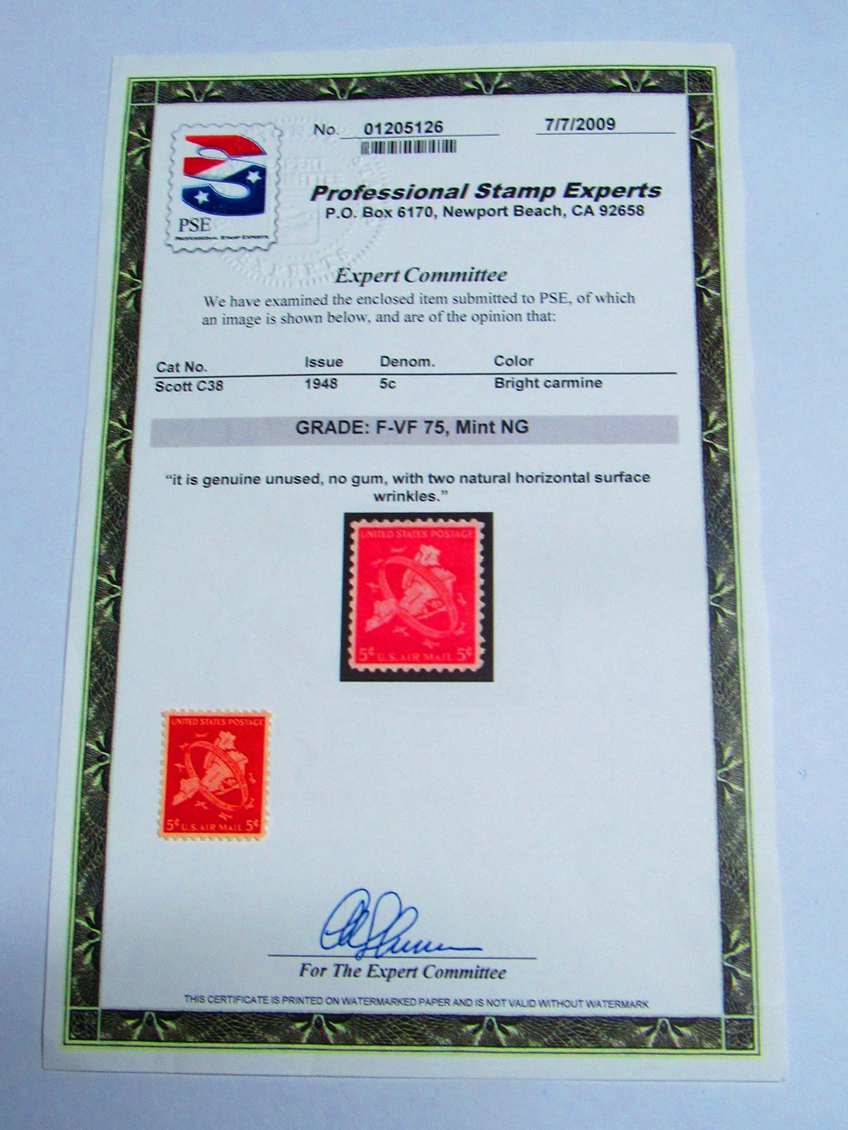 COLLECTIBLE PSE Certified Stamp! 1948 U.S. POSTAGE Air Mail 5¢ Stamps STP-123-IB