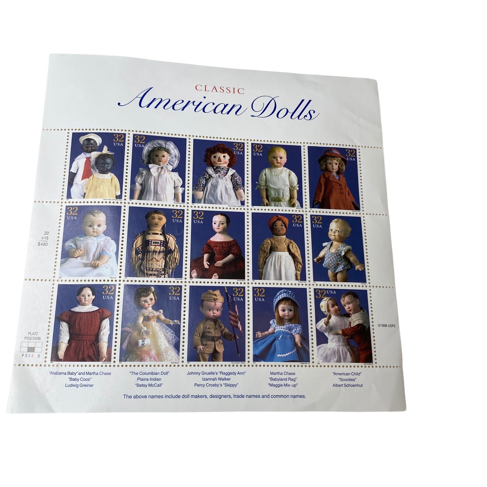 Classic American Dolls Sheets of 15 32¢ Stamps # 3151 Brand New 2 Sheets