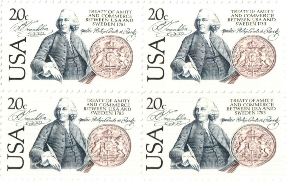 US & Sweden Treaty of Amity and Commerce 20¢ Postage Stamp #2036 Pack of 100