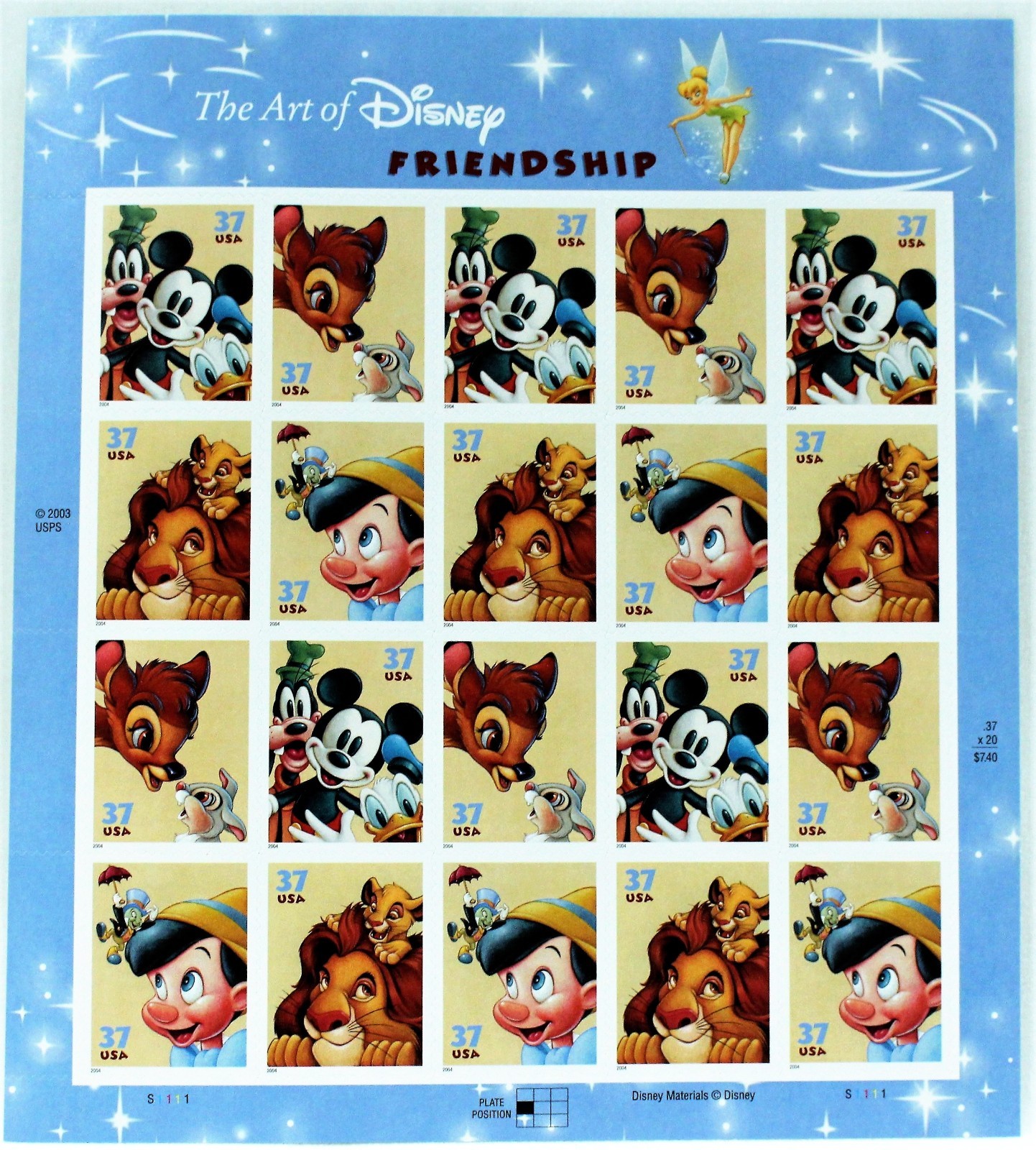 USPS Disney Postage Stamps The Art Of Disney Friendship Sheet Of 20 – 37 Cent