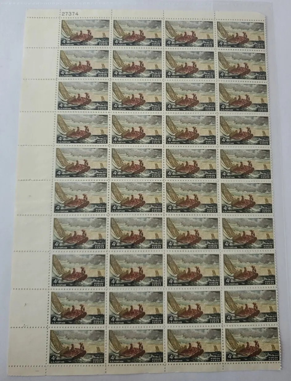 Stamp US Postage 4c 4 Cent Sheet OF 40 Stamps Winslow Homer Sailboat 27374