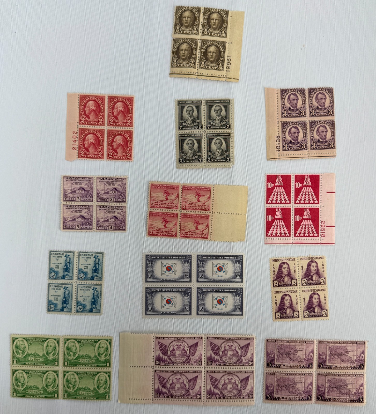 13 Vintage US Plate Blocks Collection 1932 to 1965 Washington Bicentennial