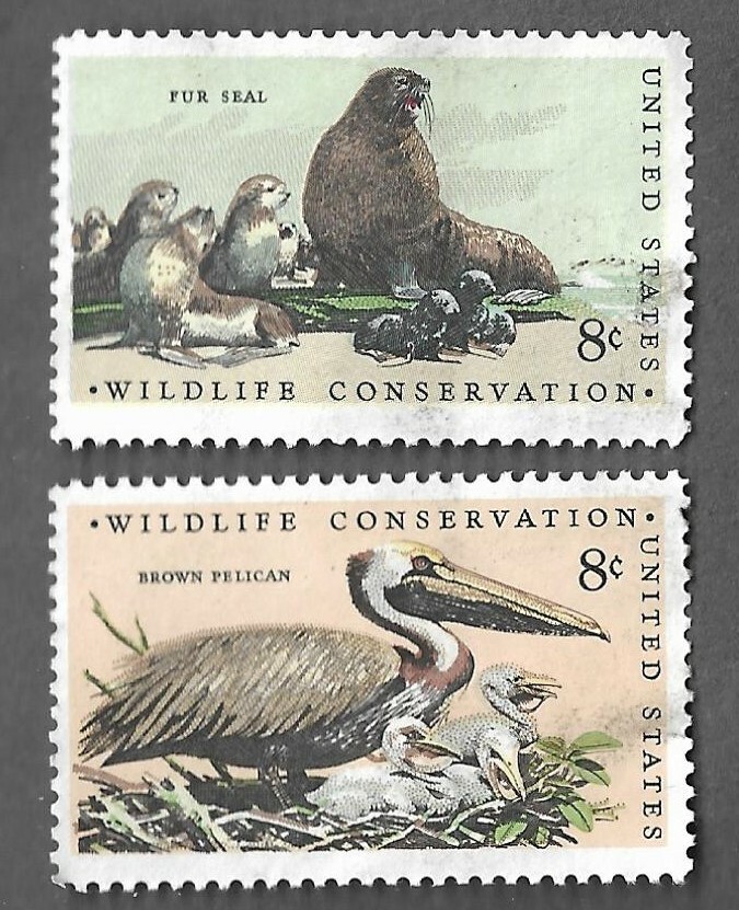 2 UNITED STATES 8 CENT WILDLIFE CONSERVATION POSTAGE STAMP USED
