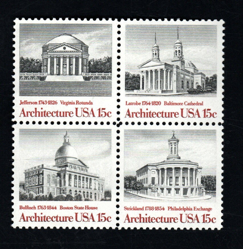 US Stamps – 15¢ Architecture – Block of 4 stamps (SC# 1779-1782) MNH