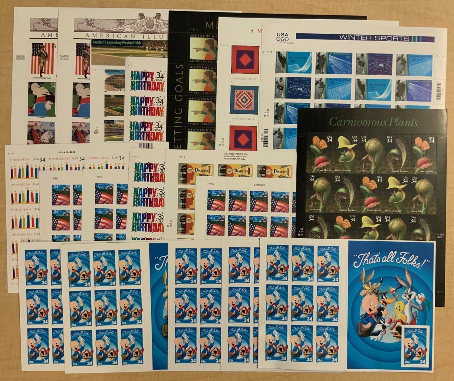 34¢ Discount Postage Lot In Sheets – Face Value $112.20 * Stuart Katz