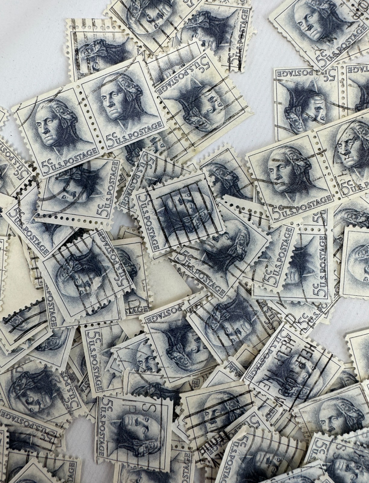 Cancelled Vintage Large Lot of Used US George Washington 5cent Definitive Stamps
