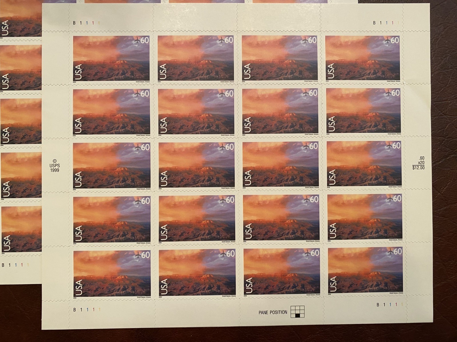 US Postal Stamp Sheet 60¢ Grand Canyon Air Mail – Lot of 3 Sheets